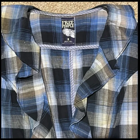 Free People Plaid Print Ruffled Blazer - Picture 2 of 4